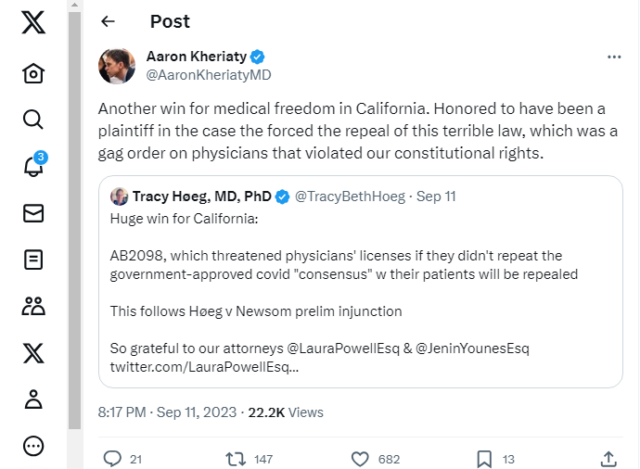 California Quietly Repeals ‘Medical Misinformation’ Law Designed to Punish Doctors