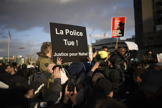 Mother of teen killed during a traffic stop in France leads a protest against officer’s release