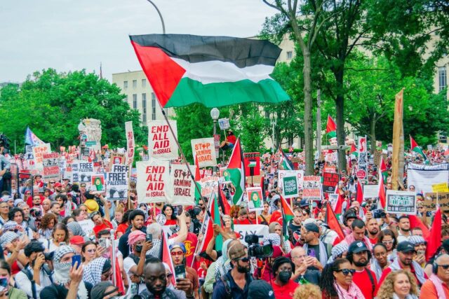 Thousands protest Israeli prime minister’s visit to the nation’s capital