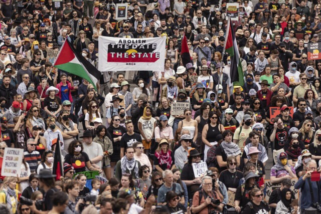 Indigenous rights activists rally on Australia Day to protest British colonization legacy