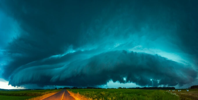 Supercell storm clouds with intense tropic rain